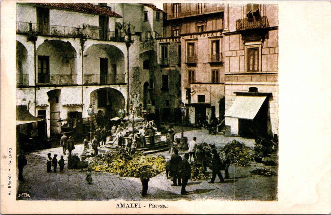 Vintage Postcard Amalfi Piazza By Brangi Palermo Italy Unposted