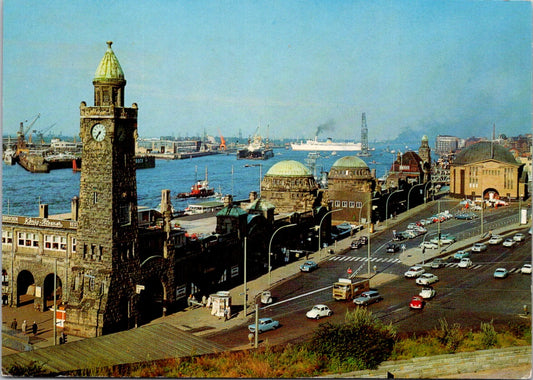 Vintage Postcard Saint Pauli Landungsbrücken Piers Hamburg Germany Unposted