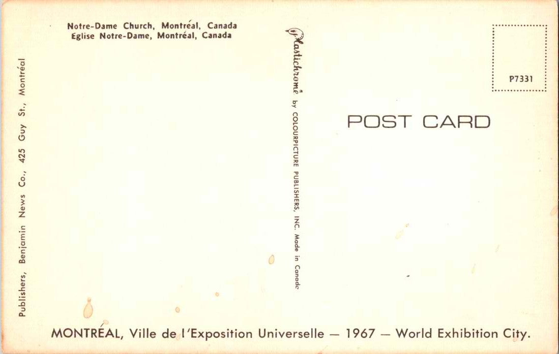 Vintage Postcard The Notre Dame Church Montreal Canada Unposted