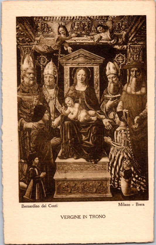 Vintage Postcard Virgin In Throne By Bernardo Dei Conti Brera Milan Unposted