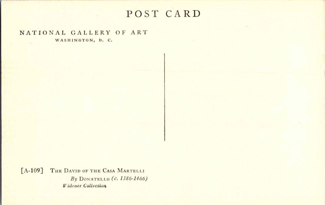 Vintage Postcard David Of The Casa Martelli By Donatello National Gallery of Art