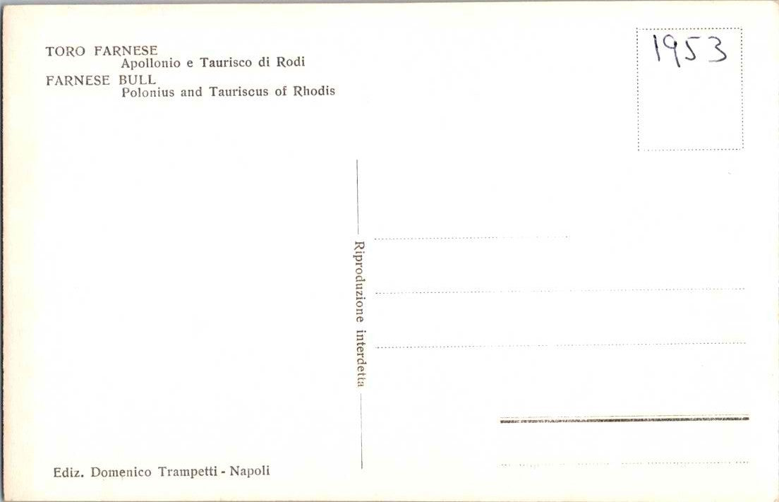 Vintage Postcard Farnese Bull Polonius And Tauriscus Of Rhodis Italy Unposted