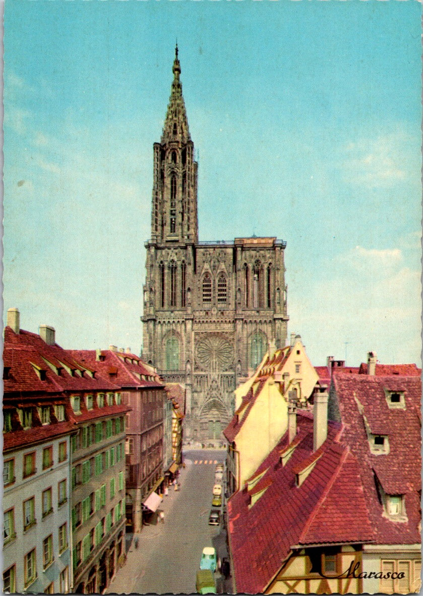 Vintage Postcard Rue Merciere And Strasbourg Cathedral France Unposted