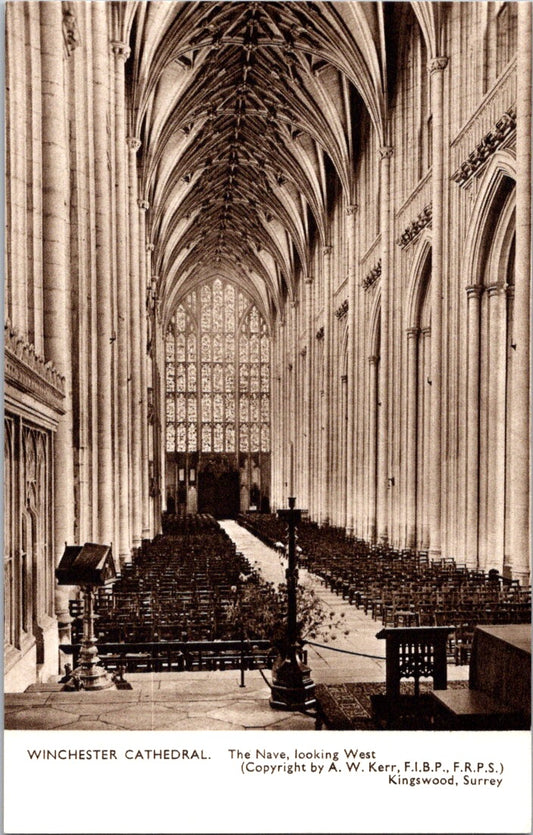 Vintage Postcard The Nave Looking West Winchester Cathedral United Kingdom