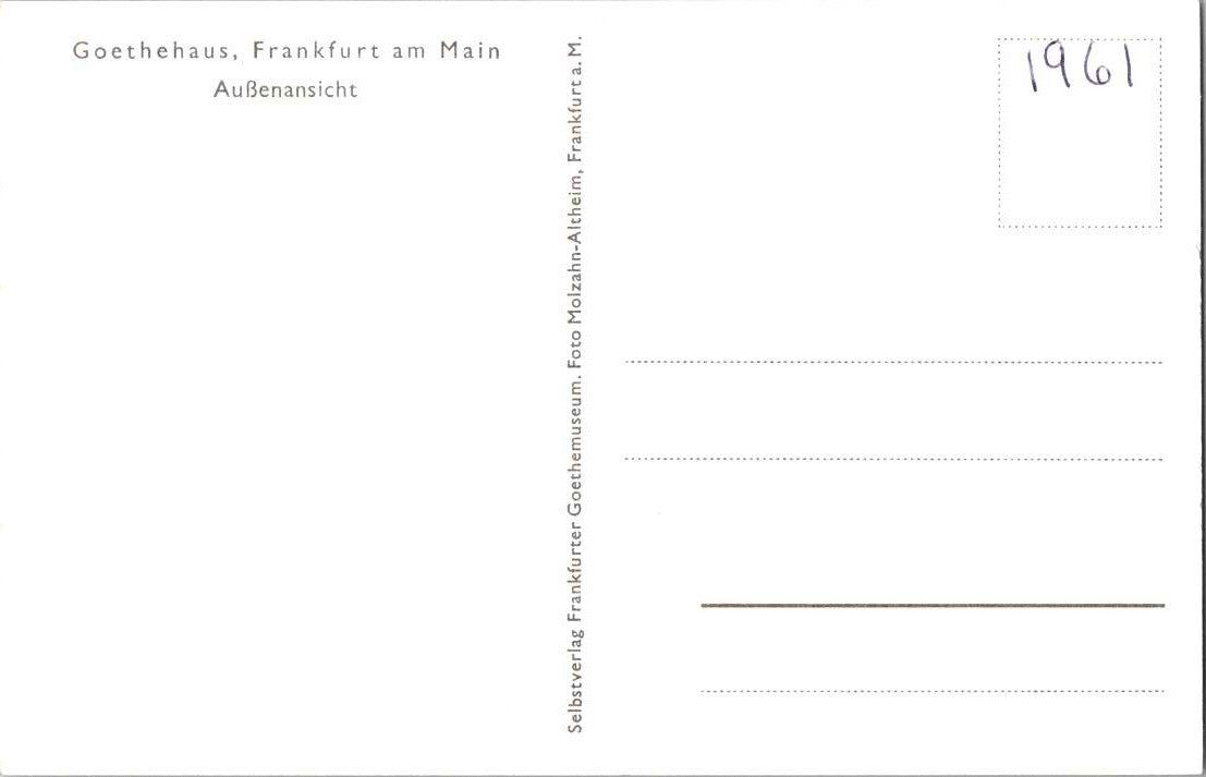 Vintage Postcard Goethe House Frankfurt Germany Exterior View Unposted