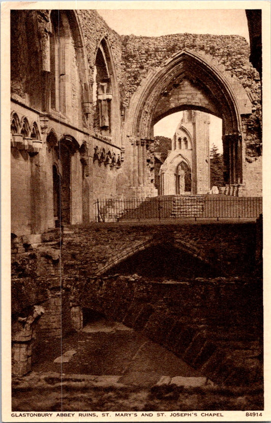 Vintage Postcard Glastonburry Abbey Ruins Saint Mary Saint Joseph Chapel England