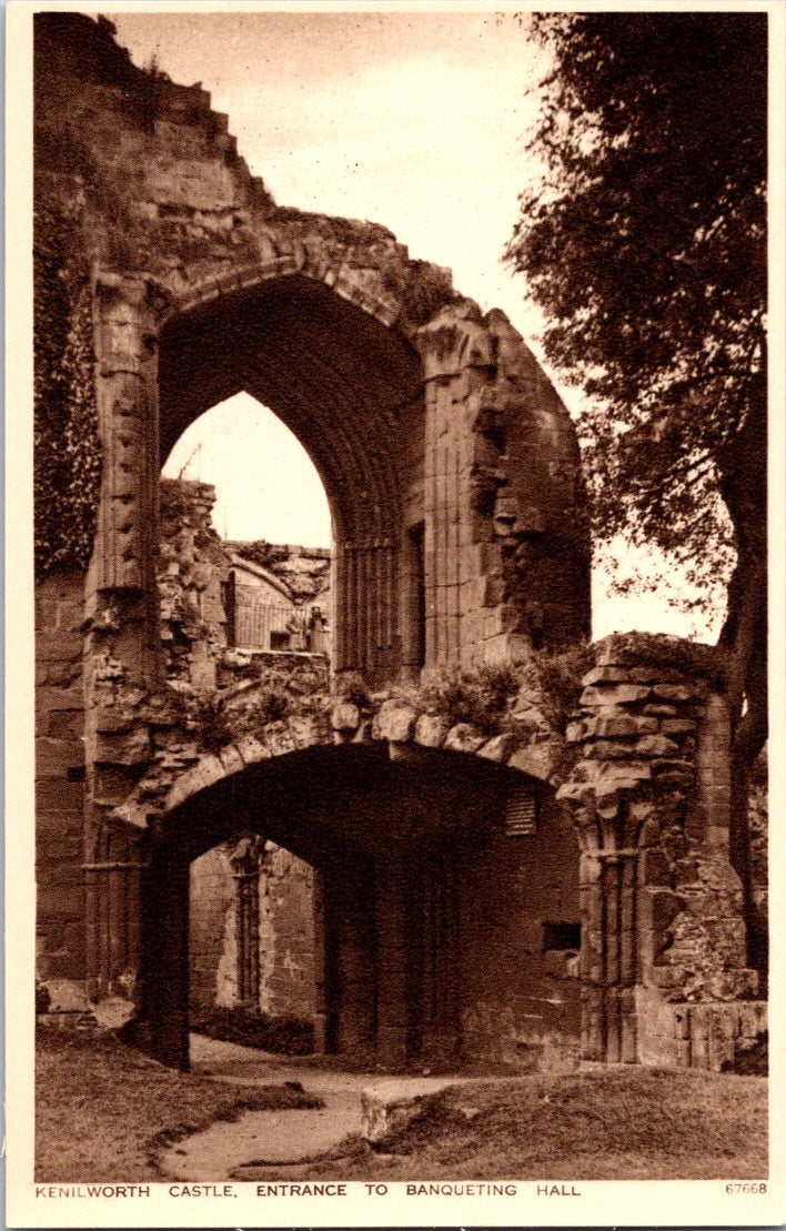 Vintage Postcard Kenilworth Castle Entrance to Banqueting Hall United Kingdom