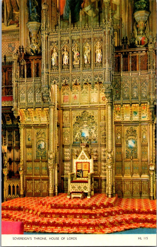 Vintage Postcard Sovereign's Throne House Of Lords United Kingdom Unposted