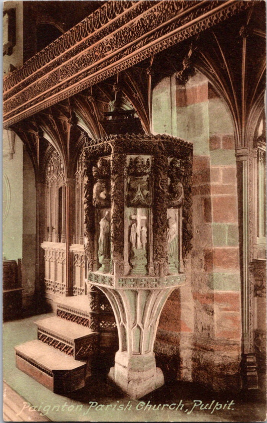 Vintage Postcard Paignton Parish Church Pulpit England United Kingdom Unposted