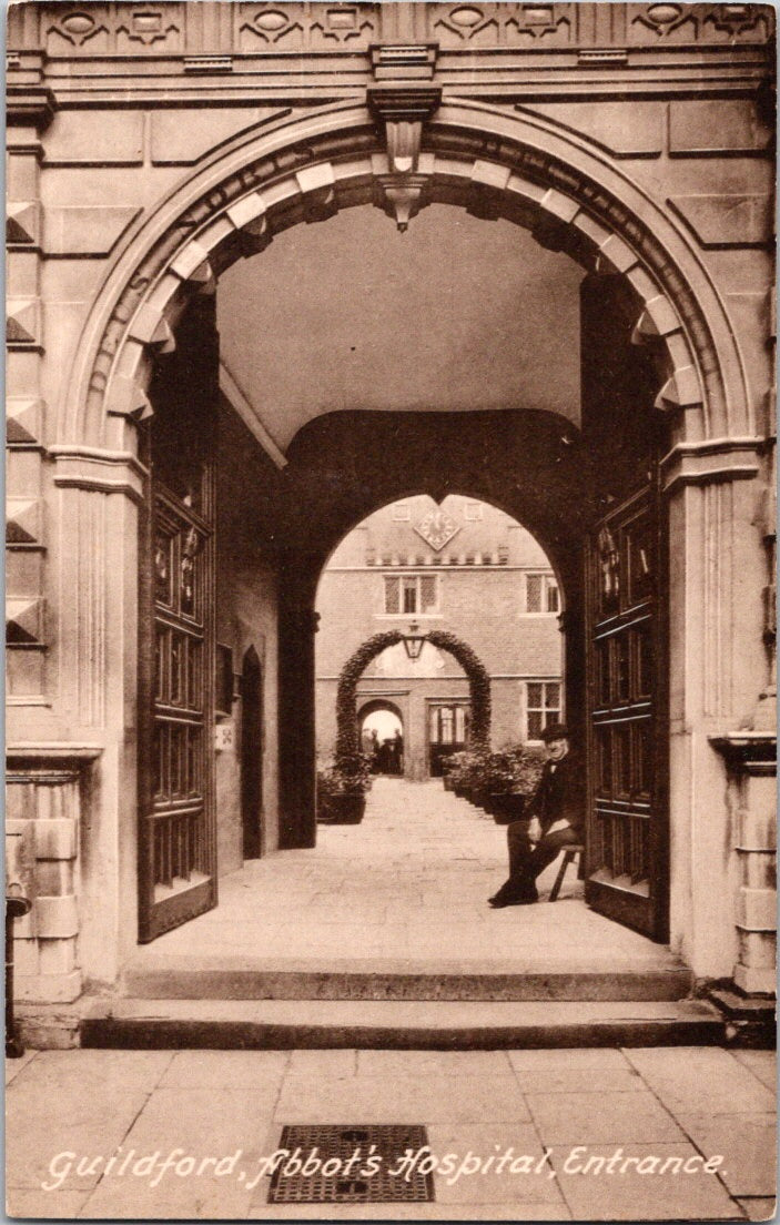 Vintage Postcard Guilford Abbot's Hospital Entrance England United Kingdom