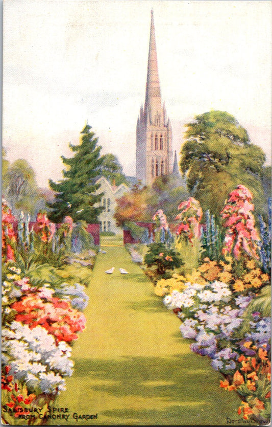 Vintage Postcard Salisbury Spire From Canonry Garden United Kingdom Unposted