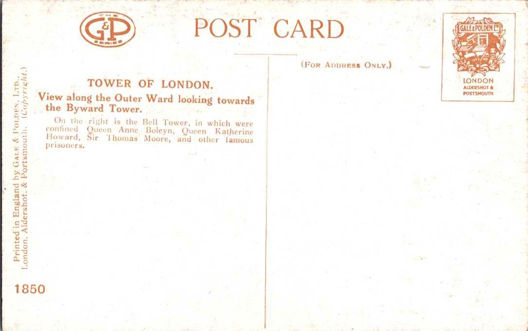 Vintage Postcard Tower Of London View Along Outer Ward Looking Byward Tower