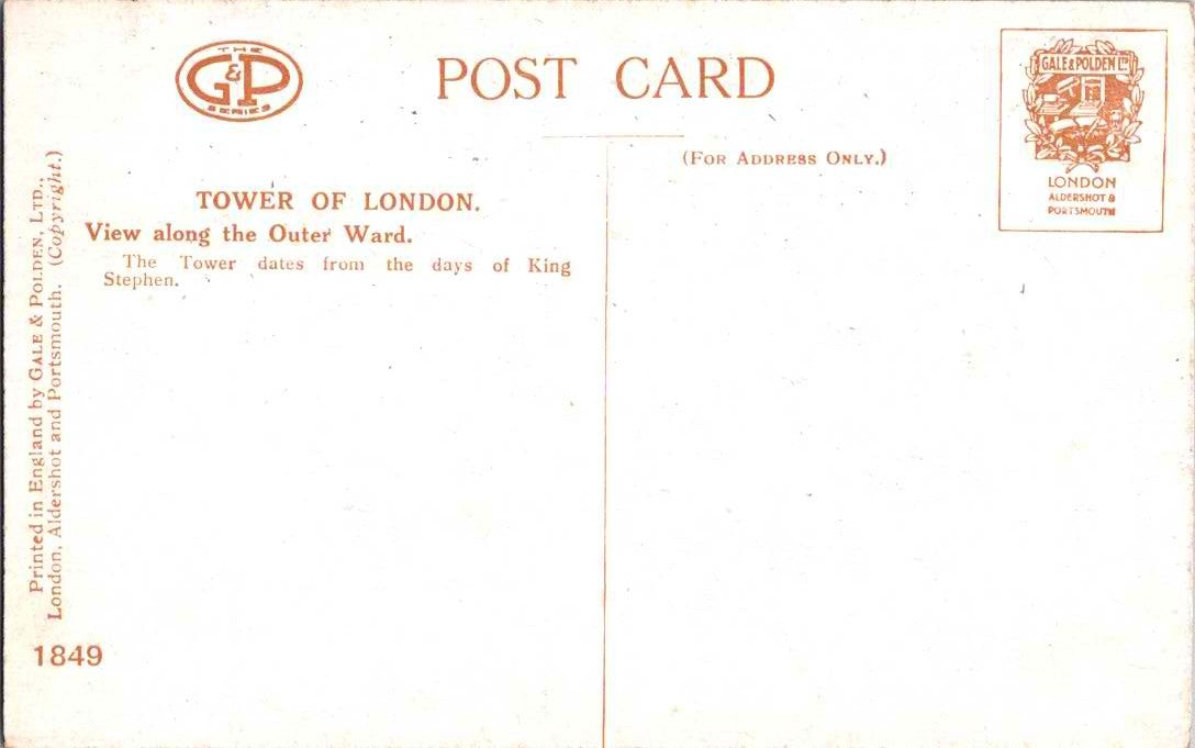 Vintage Postcard Tower Of London View Along Outer Ward United Kingdom Unposted