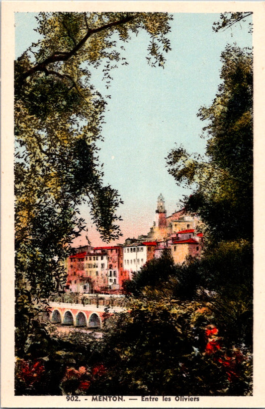 Vintage Postcard View Of Menton Between The Olive Trees France Unposted