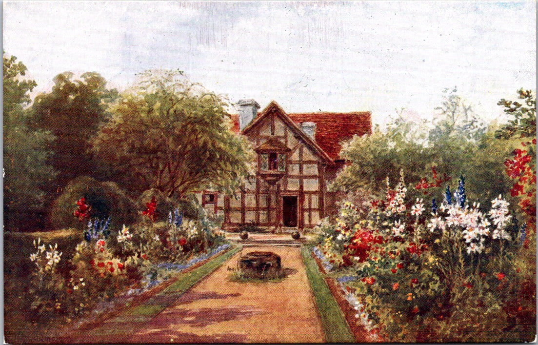 Vintage Postcard Shakespeare's Birthplace Garden Stratford On Avon England