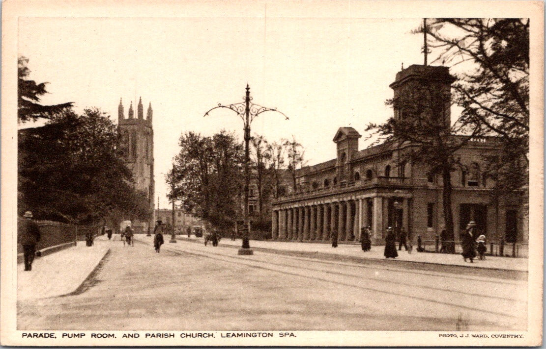 Vintage Postcard Parade Pump Room And Parish Church Leamington Spa England