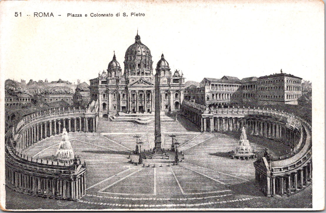 Vintage Postcard Saint Peter's Square Piazza San Pietro Rome Italy Unposted