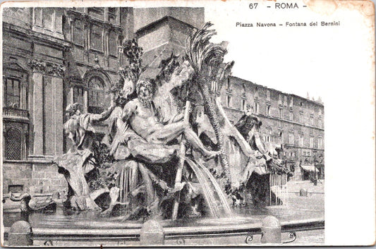 Vintage Postcard Bernini Fountain Piazza Navona Rome Italy Unposted