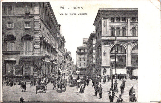 Vintage Postcard The Via del Corso Umberto Historical Center Rome Italy Unposted