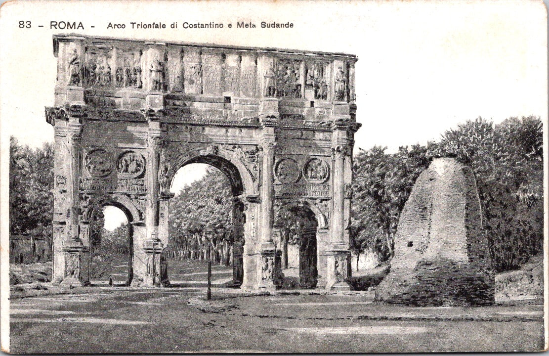 Vintage Postcard Triumphal Arch Of Constantino And Meta Sudans Rome Italy