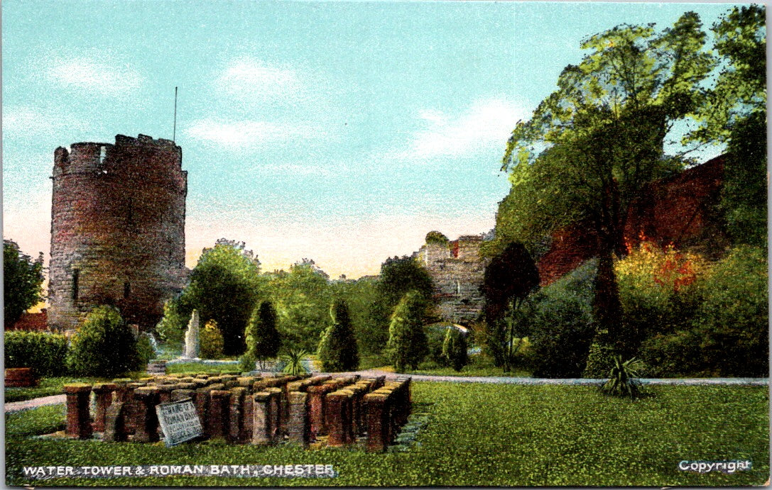 Vintage Postcard Water Tower And Roman Bath Chester United Kingdom Unposted