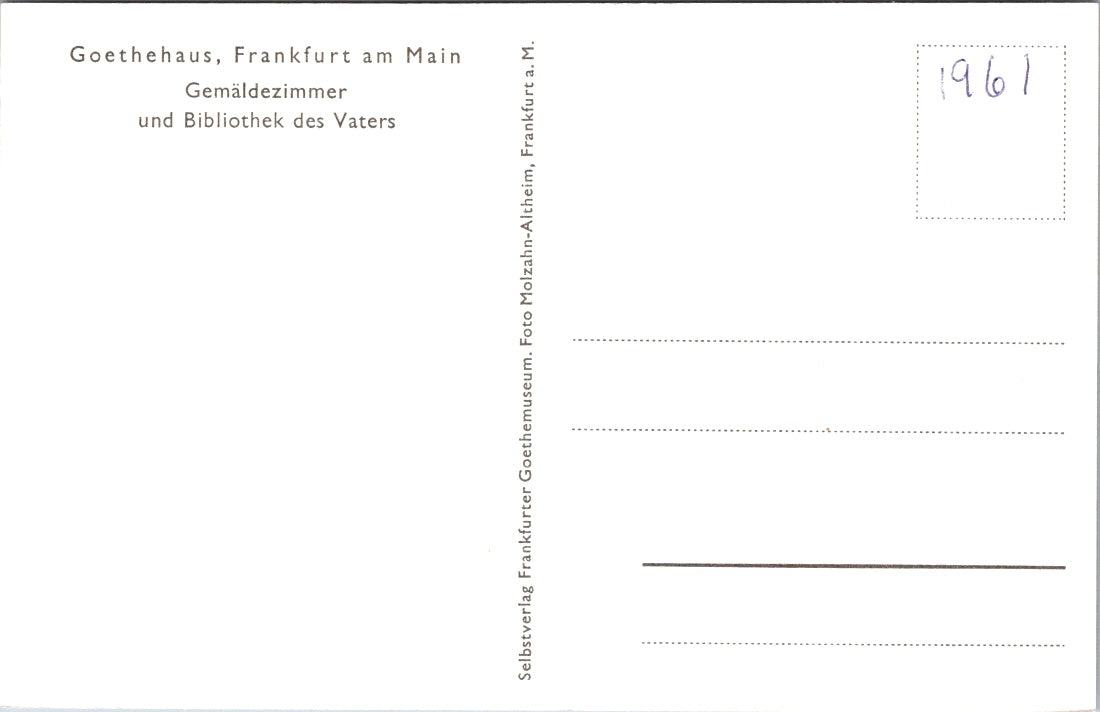 Vintage Postcard Goethe's House Painting Room And Father's Library Frankfurt