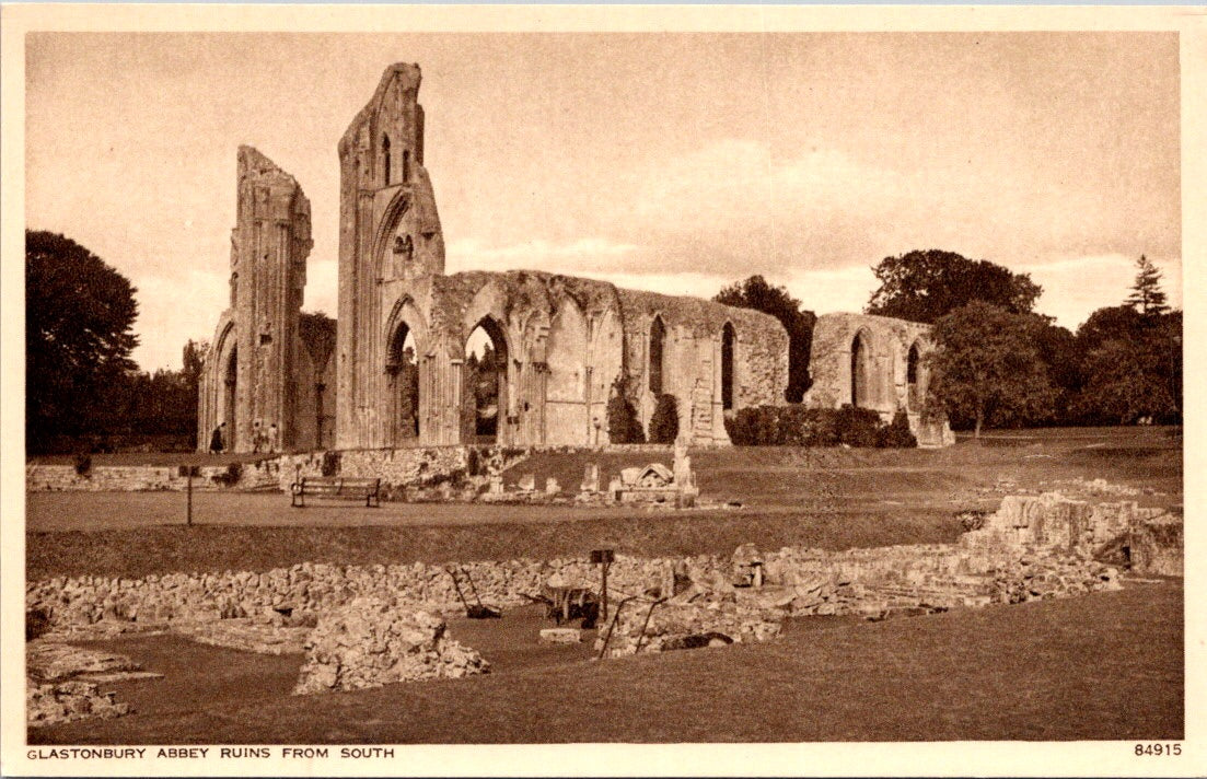 Vintage Postcard Glastonbury Abbey Ruins From The South England United Kingdom