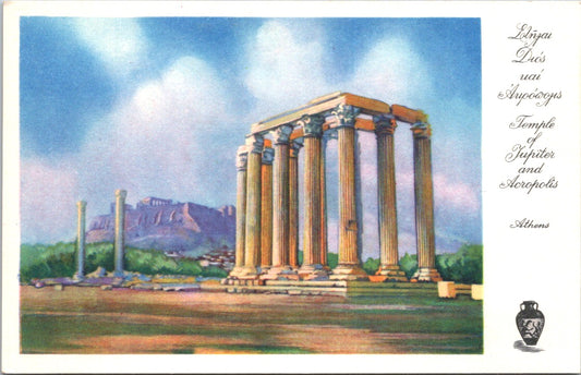 Vintage Postcard Temple Of Jupiter And Acropolis Athens Greece Unposted