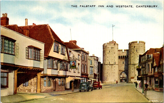 Vintage Postcard The Fallstaff Inn And Westgate Canterbury England Unposted