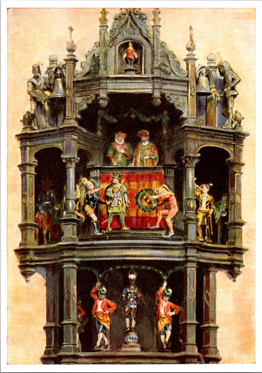 Vintage Postcard The Carillon With Shaft Dance At The Munich Town Hall Tower