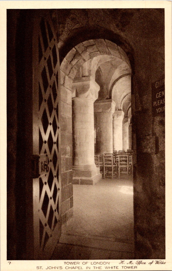 Vintage Postcard Tower of London Saint John's Chapel In The White Tower Unposted