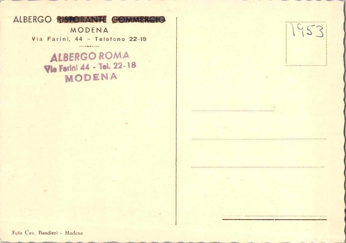 Vintage Postcard Hotel Ristorante Commercio Modena Italy Unposted