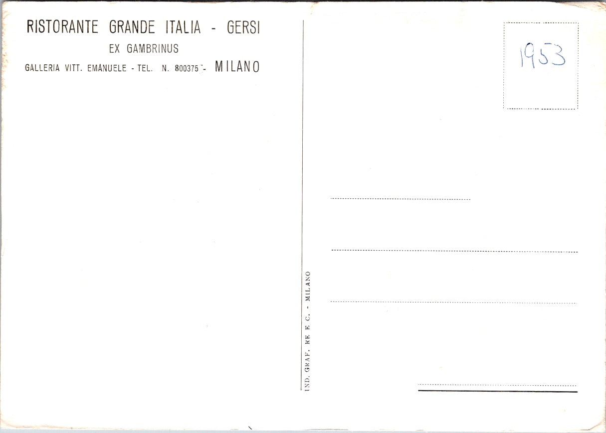 Postcard Grande Italia Restaurant Gersi In Galleria Vittorio Emanuelle II Italy