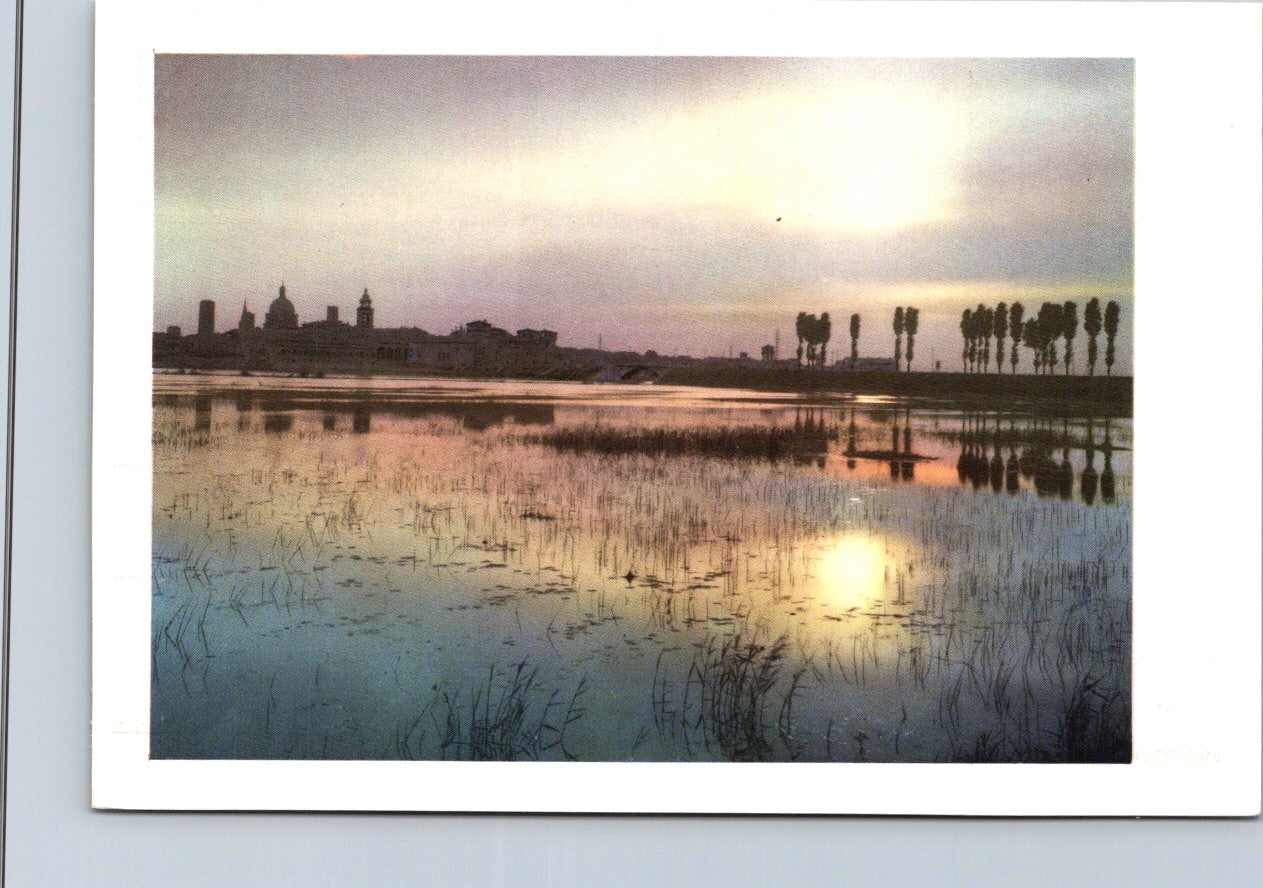 Vintage Postcard Beautiful Sunset At Sul Lake Sul Lago Mantua Italy Unposted