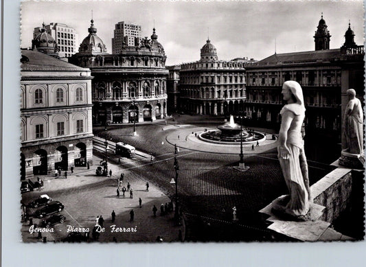 Vintage Postcard Piazza Raffaele De Ferrari Main Square Genoa Italy