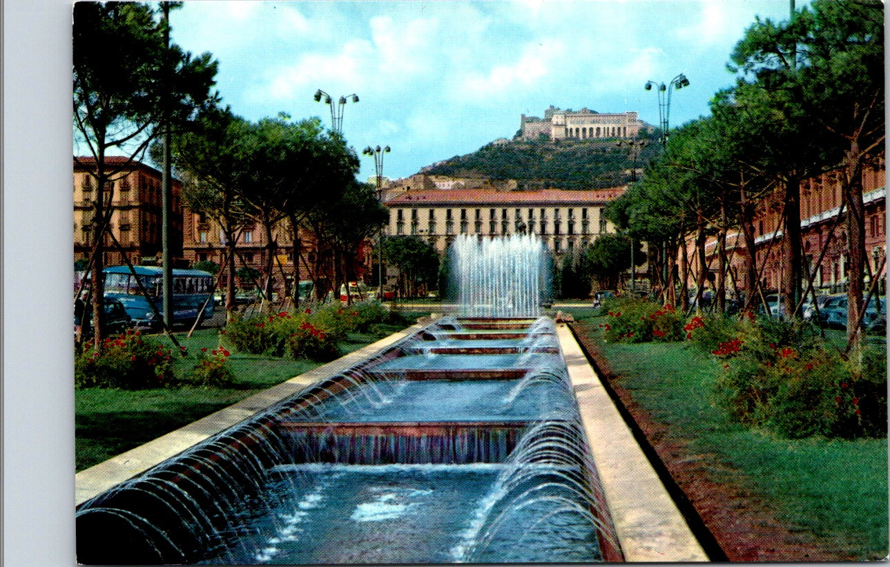 Vintage Postcard Town Hall Square And Fountains Naples Italy Unposted