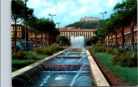 Vintage Postcard Town Hall Square And Fountains Naples Italy Unposted