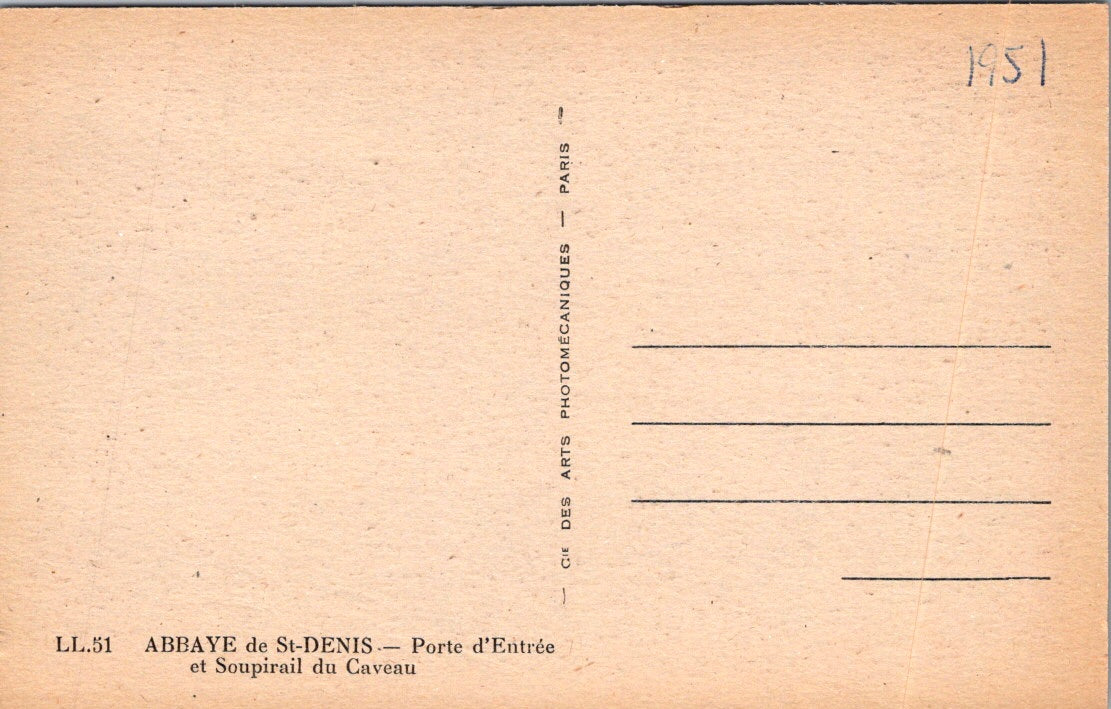 Vintage Postcard Entry Door And Basement Ventilation Window Saint Denis Abbey