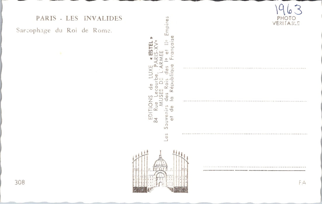 Vintage Postcard Sarcophagus Of The King Of Rome Les Invalides Paris France