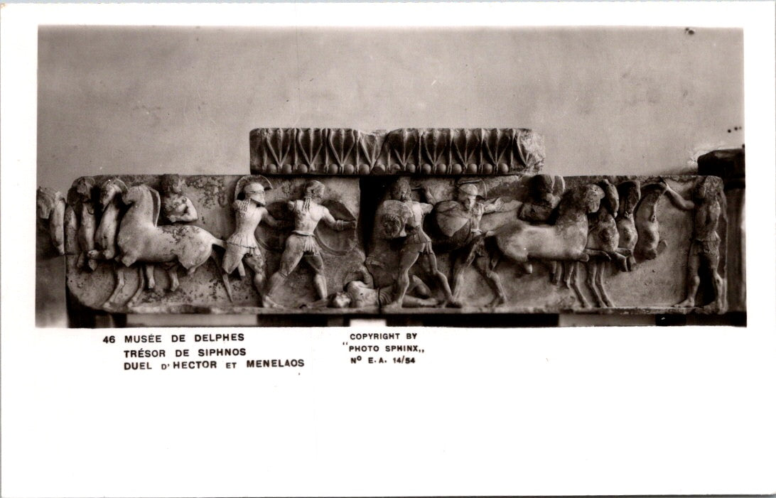 Vintage Postcard Delphi Museum Siphnian Treasury Battle Of Hector And Menelaus