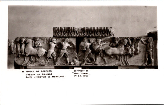 Vintage Postcard Delphi Museum Siphnian Treasury Battle Of Hector And Menelaus