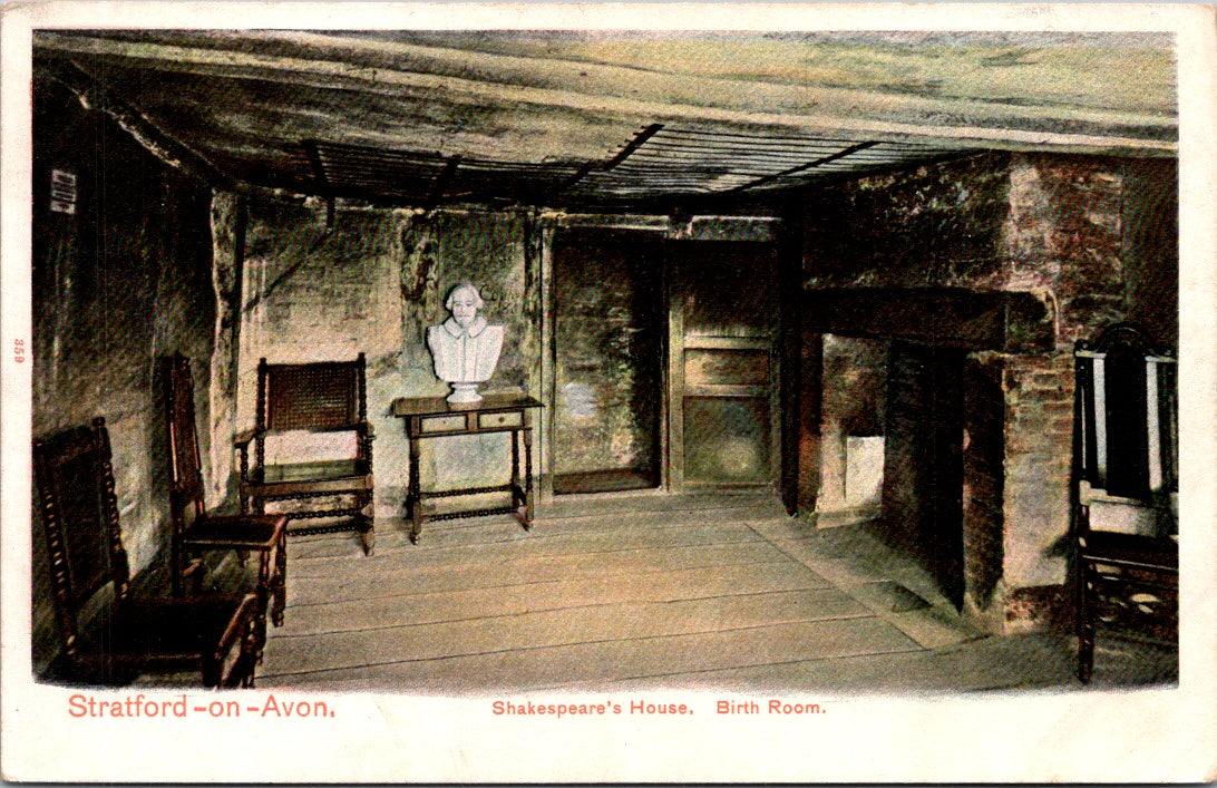 Vintage Postcard Shakespeare's House Birth Room Stratford On Avon United Kingdom