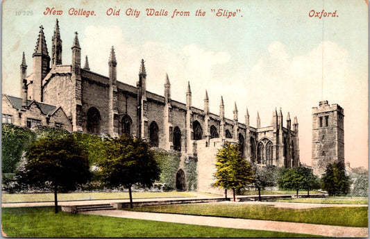 Vintage Postcard New College The Old City Walls From The Slipe Oxford England