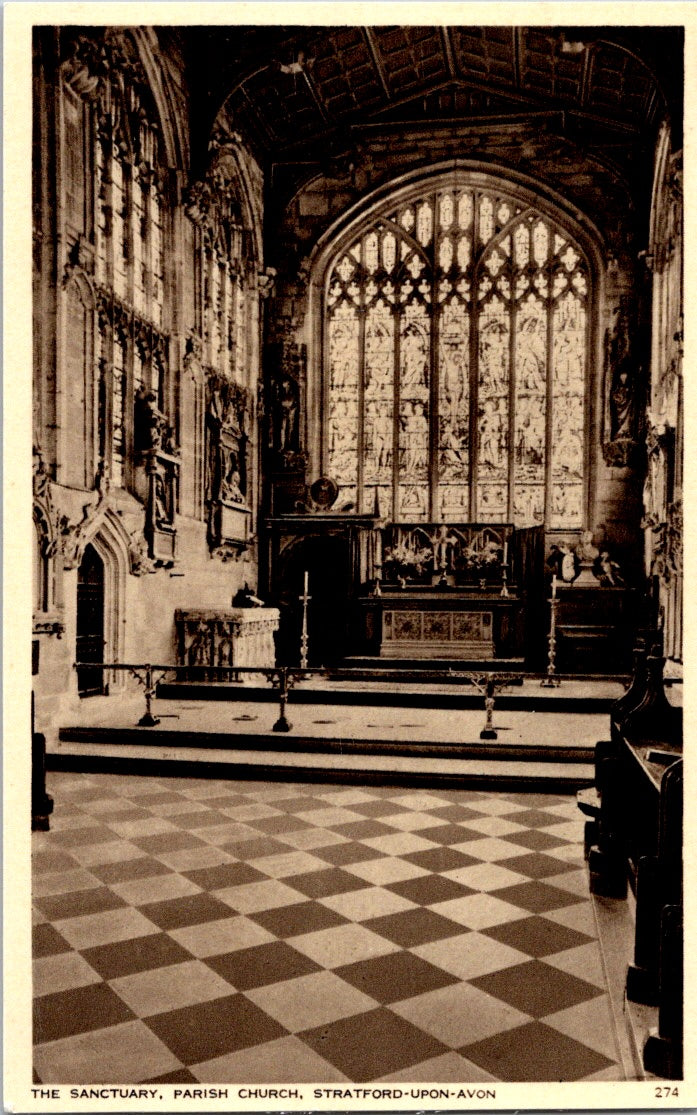 Vintage Postcard The Sanctuary Parish Church Stratford On Avon England Unposted