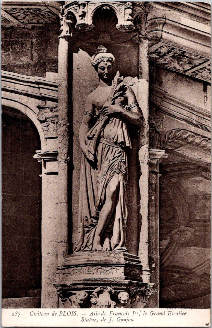 Vintage Postcard The Grand Staircase Statue Blois Castle By Francois France