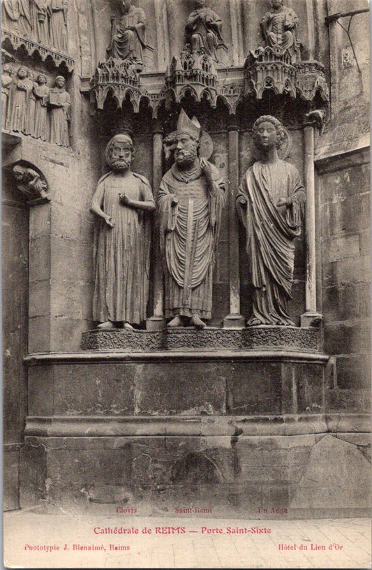 Vintage Postcard Reims Cathedral Door Saint Remi Clovis Un Auge France Unposted