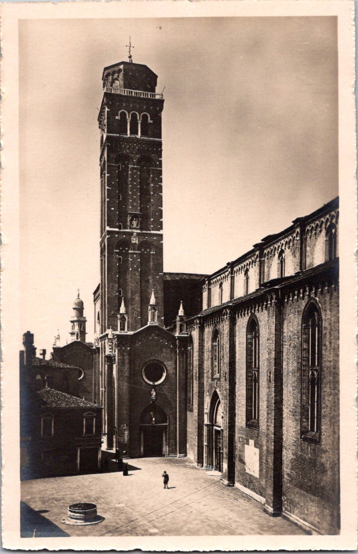 Vintage Postcard Basilica dei Frari Side Doors And Bell Tower Venice Italy