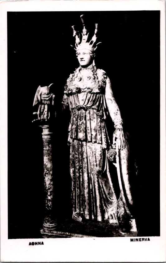 Vintage Postcard Minerva Goddess Of Wisdom Athens Greece Unposted