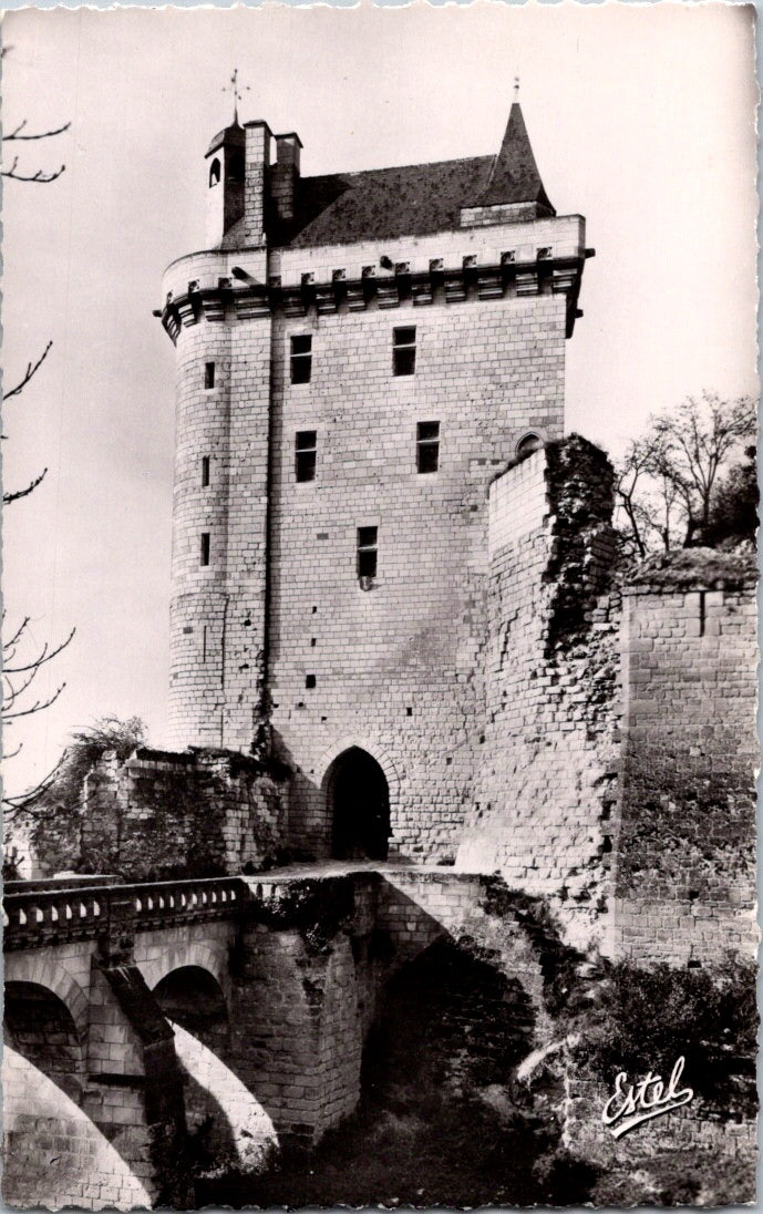 Vintage Postcard The Tower On The Clock And Bridge On The Ditches Chinon Castle