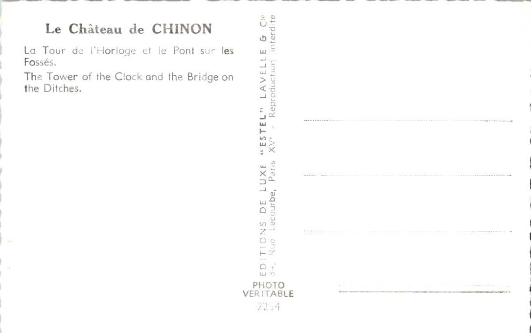 Vintage Postcard The Tower On The Clock And Bridge On The Ditches Chinon Castle